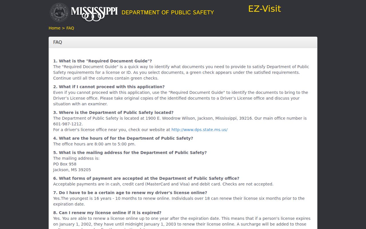 Mississippi Driver Service online fee and license-validity guidance