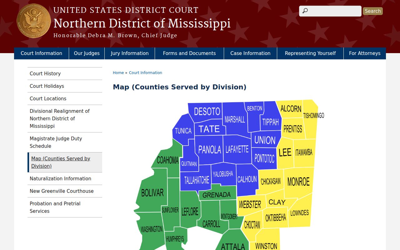 Northern District of Mississippi Greenville Division map