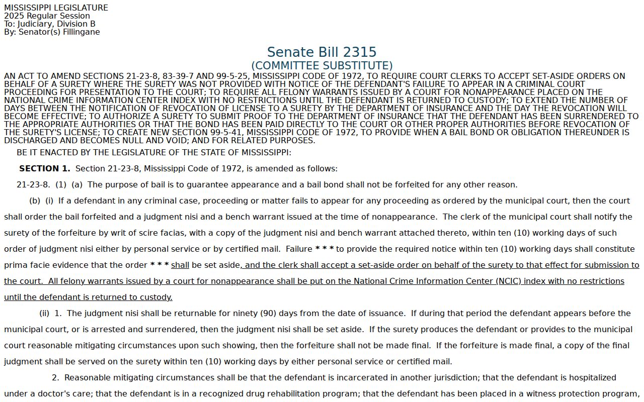 Proposed 2025 Mississippi failure-to-appear and bench-warrant legislation